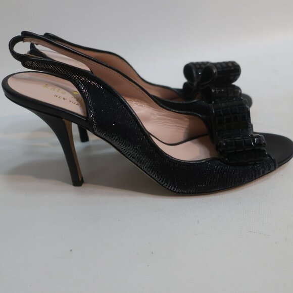 Womens Kate Spade Black Metallic Slingback Sandals W/Bead Bow Tie 7 - Picture 9 of 10